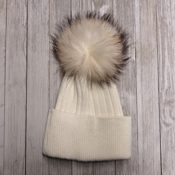 Knitted Beanie with Faux Fur or fox fur Pom Pom - Picture 1 of 4